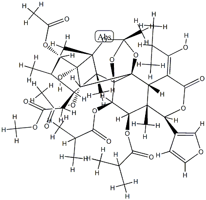 15-[(Z)-1-ヒドロキシ-2-メチルプロピリデン]-11α,12α-ビス(2-メチル-1-オキソプロポキシ)フラグマリン3,30-ジアセタート 化学構造式