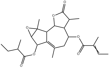 2,3,3a,4,5,7,7a,8a,8b,8c-デカヒドロ-3,6,8a-トリメチル-7-(2-メチル-1-オキソブトキシ)-2-オキソオキシレノ[2,3]アズレノ[4,5-b]フラン-4-イル=2-メチル-2-ブテノアート 化学構造式