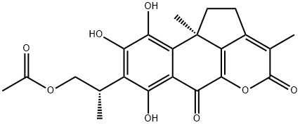 10-(2-アセトキシ-1-メチルエチル)-5,5a-ジヒドロ-6,7,9-トリヒドロキシ-3,5a-ジメチル-2H-フェナレノ[1,9-bc]ピラン-2,8(4H)-ジオン 化学構造式