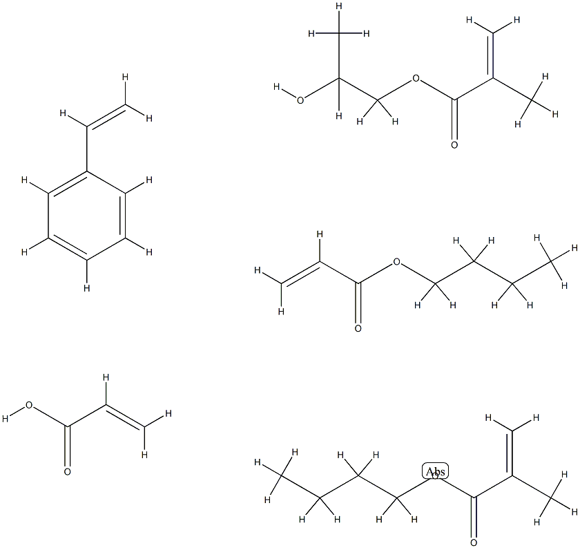 2-甲基-2-丙烯酸丁酯与2-丙烯酸丁酯、乙烯苯、单(2-甲基-2-丙烯酸)1,2-丙二醇酯和2-丙烯酸的聚合物 结构式