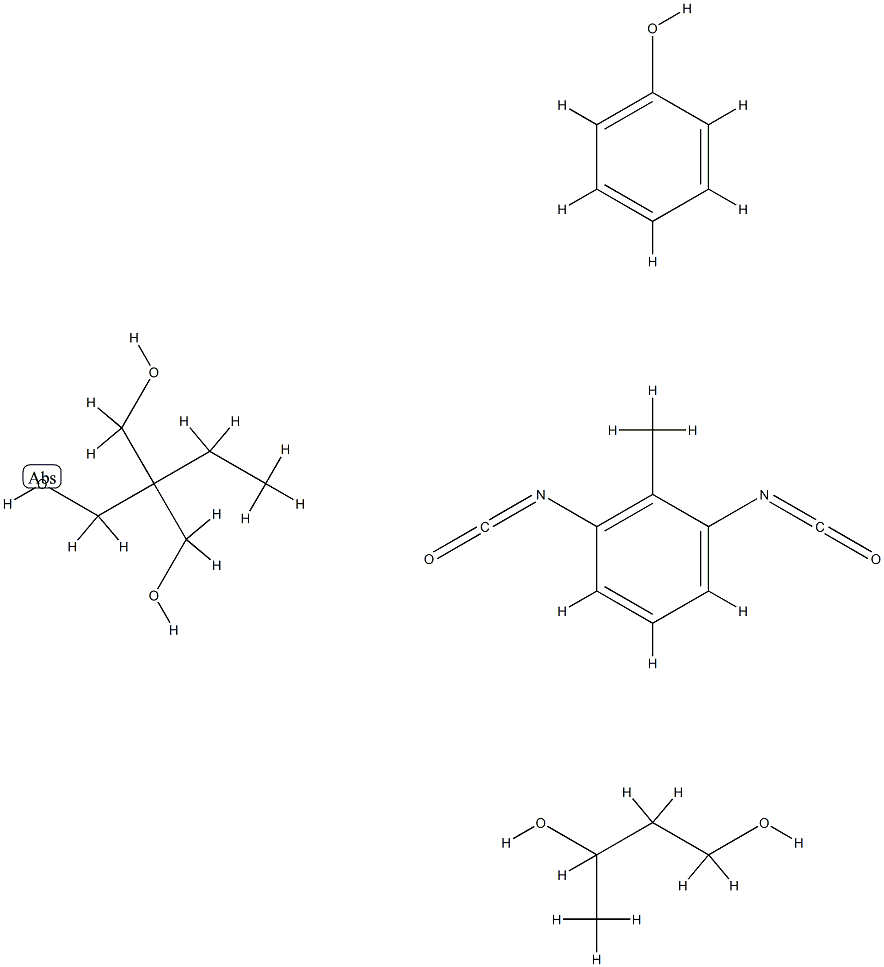 酚类封端的[1,3-丁二醇与1,3-二异氰酸根合甲苯和2-乙基-2-(羟甲基)-1,3-丙二醇]的聚合物 结构式