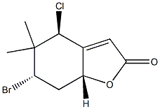 (4S)-6β-ブロモ-4α-クロロ-5,6,7,7aα-テトラヒドロ-5,5-ジメチルベンゾフラン-2(4H)-オン 化学構造式