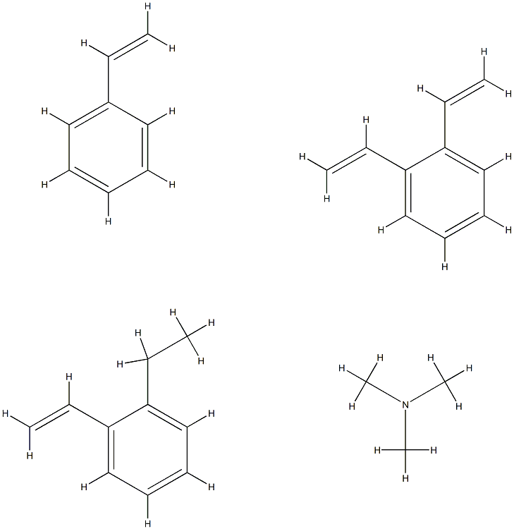 乙烯乙苯、二乙烯苯、乙烯苯的聚合物氯甲基化三甲胺季铵化, 69011-19-4, 结构式