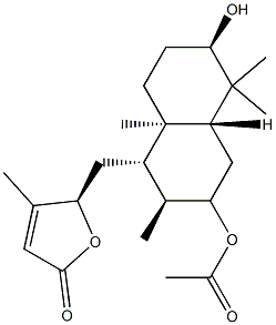 (S)-5-[[(1S,4aα)-3α-Acetoxydecahydro-6α-hydroxy-2α,5,5,8aβ-tetramethylnaphthalen-1β-yl]methyl]-4-methylfuran-2(5H)-one 结构式