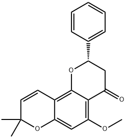(S)-2,3-ジヒドロ-5-メトキシ-8,8-ジメチル-2-フェニル-4H,8H-ベンゾ[1,2-b:3,4-b']ジピラン-4-オン 化学構造式