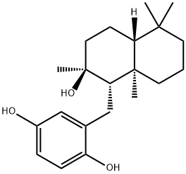 2-[[(1S,4aβ)-デカヒドロ-2β-ヒドロキシ-2,5,5,8aα-テトラメチルナフタレン-1α-イル]メチル]-1,4-ベンゼンジオール 化学構造式