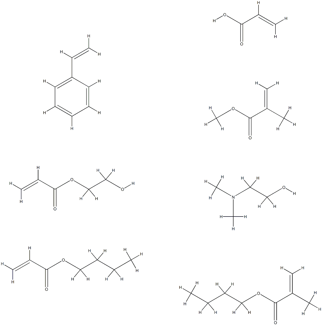 2-Propenoic acid, 2-methyl-, butyl ester, polymer with butyl 2-propenoate, ethenylbenzene, 2-hydroxyethyl 2-propenoate, methyl 2-methyl-2-propenoate and 2-propenoic acid, compd. with 2-(dimethylamino)ethanol|2-甲基-2-丙烯酸丁酯与2-丙烯酸丁酯、苯乙烯、2-丙烯酸(2-羟乙)酯、2-甲基-2-丙烯酸甲酯和2-丙烯酸的聚合物与2-(二甲氨基)乙醇的化合物