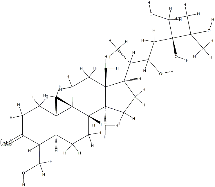 22,24,25,28-Tetrahydroxy-4-(hydroxymethyl)-14-methyl-9β,19-cyclo-5α-ergostan-3-one 结构式