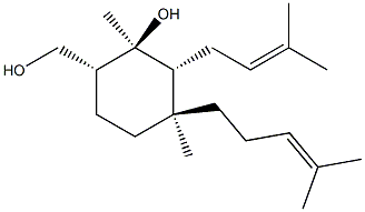(1R)-2β-Hydroxy-2,4-dimethyl-3α-(3-methyl-2-butenyl)-4β-(4-methyl-3-pentenyl)cyclohexanemethanol 结构式