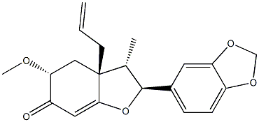 (2S)-2α-(1,3-ベンゾジオキソール-5-イル)-3,3a,4,5-テトラヒドロ-5β-メトキシ-3β-メチル-3aα-(2-プロペニル)ベンゾフラン-6(2H)-オン 化学構造式