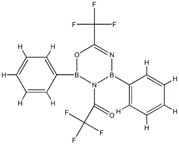 3,4-Dihydro-2,4-diphenyl-3-(trifluoroacetyl)-6-(trifluoromethyl)-2H-1,3,5,2,4-oxadiazadiborine Struktur