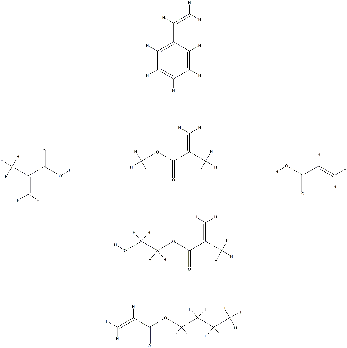 2-Propenoic acid, 2-methyl-, polymer with butyl 2-propenoate, ethenylbenzene, 2-hydroxyethyl 2-methyl-2-propenoate, methyl 2-methyl-2-propenoate and 2-propenoic acid Structure