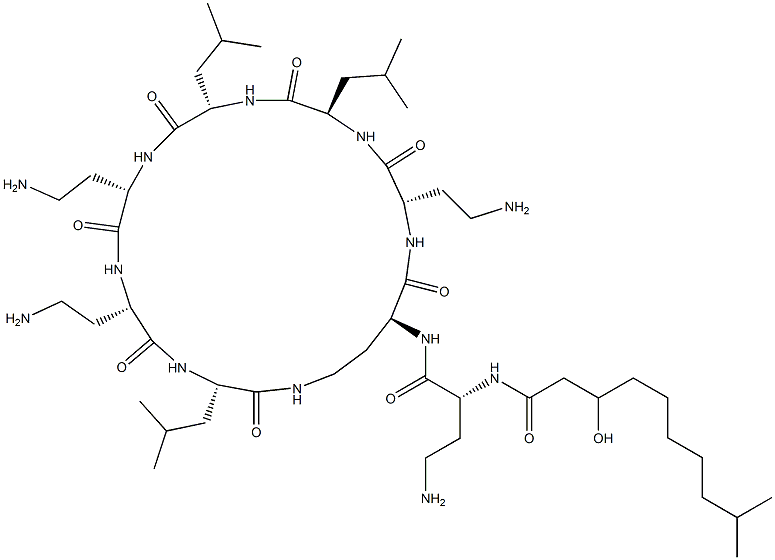 N2-[N2-(3-Hydroxy-9-methyl-1-oxodecyl)-D-DAB-]cyclo[L-DAB*-L-DAB-D-Leu-L-Leu-L-DAB-L-DAB-L-Leu-] 结构式