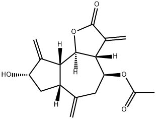 (3aS)-4α-アセトキシ-8β-ヒドロキシ-3,6,9-トリス(メチレン)-3aα,4,5,6,6aα,7,8,9,9aα,9bβ-デカヒドロアズレノ[4,5-b]フラン-2(3H)-オン 化学構造式
