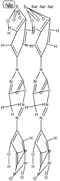 二-[4-[4,5-二氢-4-[(2-羟基-5-硝基苯基)偶氮]-3-甲基-5-氧代-1H-吡唑基-基]苯磺酸根]合铁(III)酸三钠 结构式