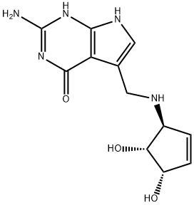 4-amino-9-[[[(1S,4S,5R)-4,5-dihydroxy-1-cyclopent-2-enyl]amino]methyl]-3,5,7-triazabicyclo[4.3.0]nona-3,8,10-trien-2-one 结构式