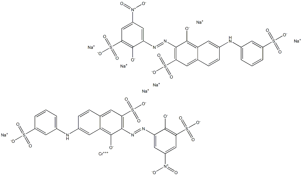 Chromate(7-), bis[4-hydroxy-3-[(2-hydroxy- 5-nitro-3-sulfophenyl)azo]-6-[(3-sulfophenyl)amino ]-2-naphthalenesulfonato(5-)]-, heptasodium Struktur