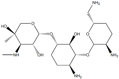 6-O-(4-C-Methyl-3-methylamino-3-deoxy-β-L-arabinopyranosyl)-4-O-(2,6-diamino-2,3,4,6-tetradeoxy-α-D-erythro-hexopyranosyl)-3-amino-1,2,3-trideoxy-D-myo-inositol Struktur