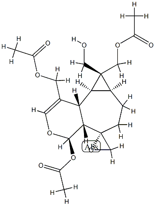 (4R,5S)-4-Acetoxy-1,8β-bis(acetoxymethyl)-4,4aα,6,7,7aβ,8,8aβ,8bα-octahydrospiro[5H-cyclopropa[3,4]cyclohepta[1,2-c]pyran-5,2'-oxirane]-8-methanol Struktur