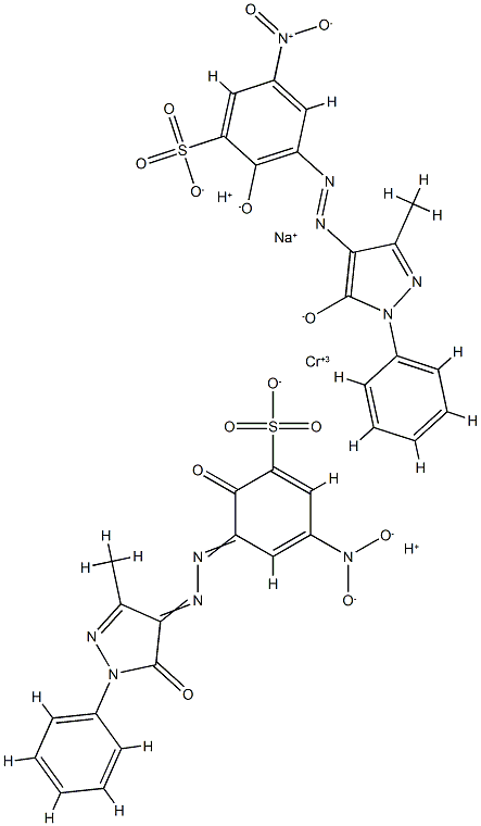 Chromate(3-), bis[3-[(4,5-dihydro-3-methyl-5-oxo-1-phenyl-1H-pyrazol-4-yl)azo]-2-hydroxy-5-nitrobenzenesulfonato(3-)]-, sodium dihydrogen Structure