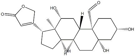 3β,5,12β,14-テトラヒドロキシ-19-オキソ-5β-カルダ-20(22)-エノリド 化学構造式