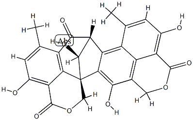 (8R,15bS,16S)-8,14-ジヒドロ-4,11,15,16-テトラヒドロキシ-6,9-ジメチル-7H-8β,15bβ-メタノ-1H,3H,12H-ベンゾ[de]シクロヘプタ[1,2-g:3,4,5-d'e']ビス[2]ベンゾピラン-3,7,12-トリオン 化学構造式