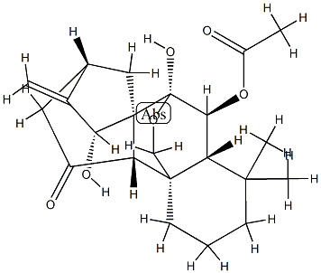 7α,20-エポキシ-6β,7β,15β-トリヒドロキシカウラ-16-エン-11-オン6-アセタート 化学構造式
