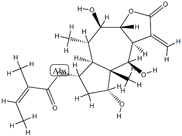 (Z)-2-Methyl-2-butenoic acid (3aS,7aα,9aβ)-dodecahydro-4β,5α,9β-trihydroxy-4aβ,8α-dimethyl-3-methylene-2-oxoazuleno[6,5-b]furan-7α-yl ester Struktur