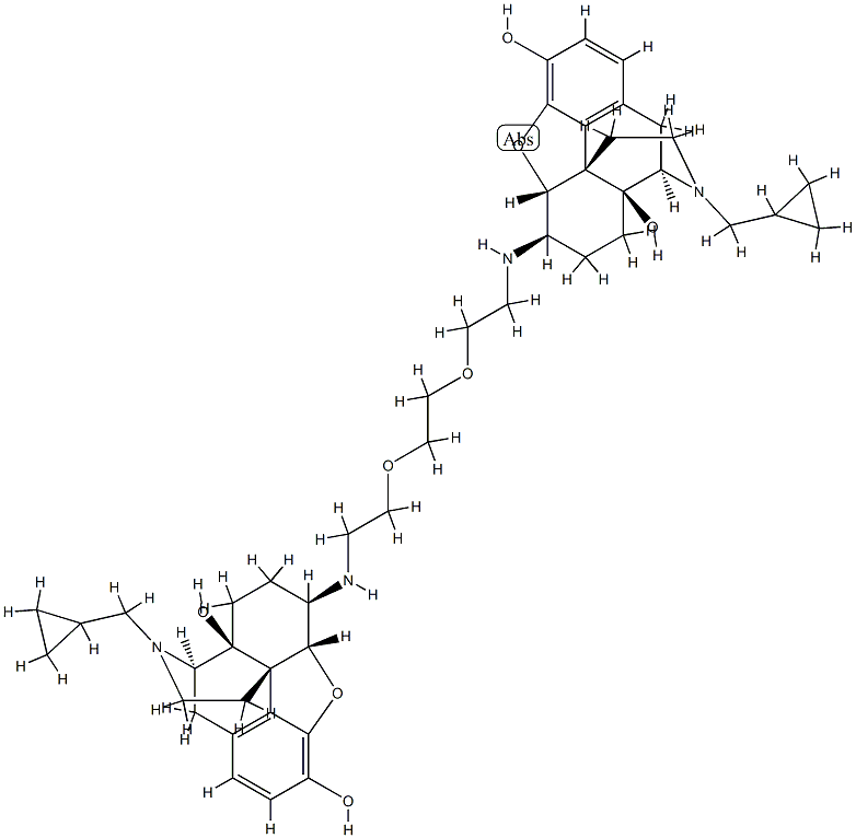 (5α,5'α,6β,6'β)-6,6'-[1,2-エタンジイルビス(オキシ)ビス(2,1-エタンジイルイミノ)]ビス[17-(シクロプロピルメチル)-4,5-エポキシモルフィナン-3,14-ジオール] 化学構造式