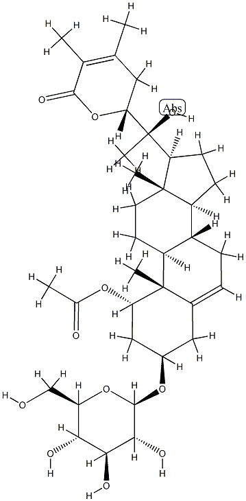 [22R,(+)]-1α-Acetyloxy-3β-[(β-D-glucopyranosyl)oxy]-20,22-dihydroxyergosta-5,24-diene-26-oic acid 26,22-lactone Structure
