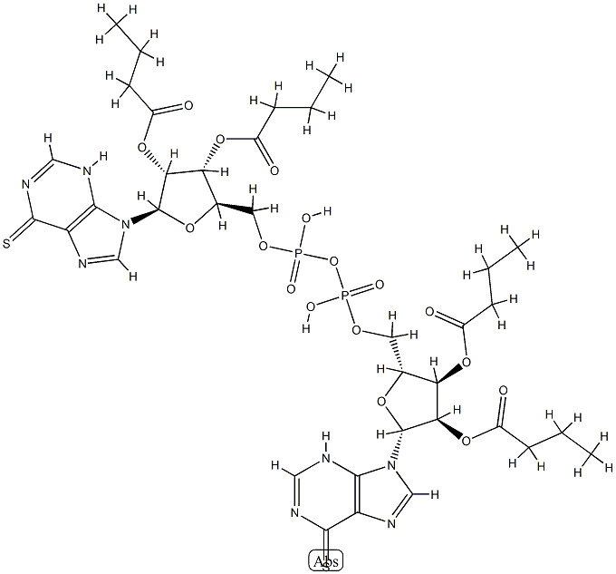 P(1),P(2)-bis(O(2'),O(3')-dibutyryl-6-mercaptopurine-9 beta-ribofuranoside)-5'-pyrophosphate Structure
