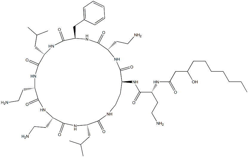 N2-[N2-(3-Hydroxy-1-oxodecyl)-D-DAB-]cyclo[L-DAB*-L-DAB-D-Phe-L-Leu-L-DAB-L-DAB-L-Leu-] 结构式