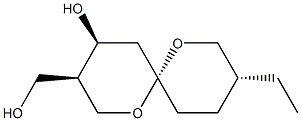 (3R,6R,9R)-9-エチル-4β-ヒドロキシ-1,7-ジオキサスピロ[5.5]ウンデカン-3β-メタノール 化学構造式