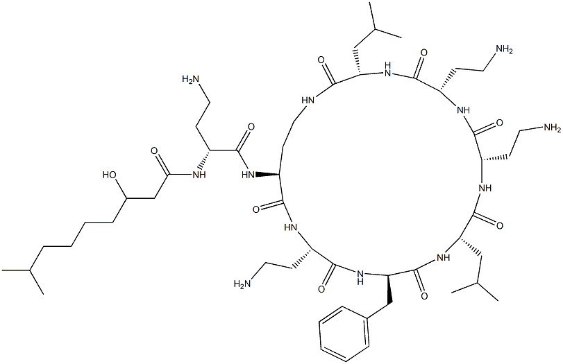 N2-[N2-(3-Hydroxy-8-methyl-1-oxononyl)-D-DAB-]cyclo[L-DAB*-L-DAB-D-Phe-L-Leu-L-DAB-L-DAB-L-Leu-] Structure