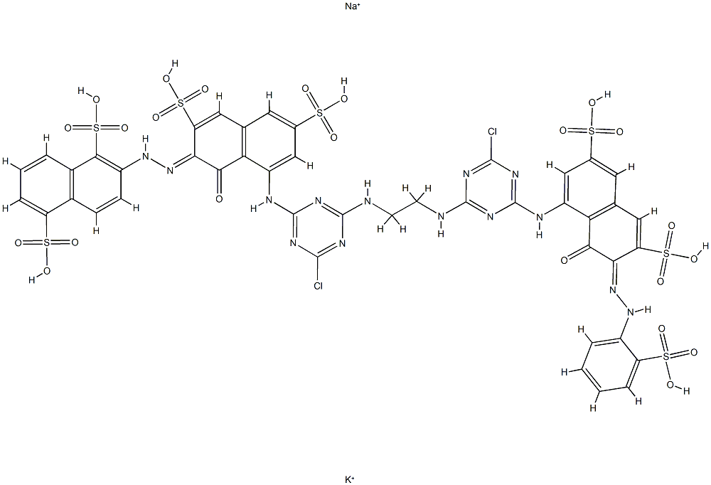 2-[[8-[[4-氯-6-[[2-[[4-氯-6-[[8-羟基-3,6-二磺基-7-[(2-磺苯基)偶氮]-1-萘基]氨基]-1,3,5-三嗪-2-基]氨基]乙基]氨基]-1,3,5-三嗪-2-基]氨基]-1-羟基-3,6-二磺基-2-萘基]偶氮]-1,5-萘二磺酸钾钠盐 结构式