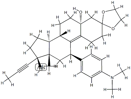 Estr-9-en-3-one, 11-[4-(dimethylamino)phenyl]-5,17-dihydroxy-17-(1-propynyl)-, cyclic 1,2-ethanediyl acetal, (5a,11b,17b)- Struktur
