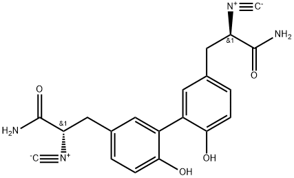 (αR,α'S)-6,6'-ジヒドロキシ-α,α'-ジイソシアノ[1,1'-ビフェニル]-3,3'-ジプロピオンアミド 化学構造式