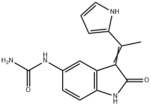 [(3Z)-2-オキソ-3-[1-(1H-ピロール-2-イル)エチリデン]-2,3-ジヒドロ-1H-インドール-5-イル]尿素 化学構造式
