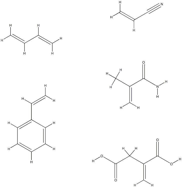 Butanedioic acid, methylene-, polymer with 1,3-butadiene, ethenylbenzene, 2-methyl-2-propenamide and 2-propenenitrile Structure