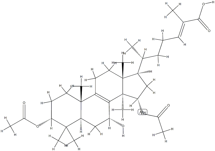 (24E)-3α,15α-ジ(アセチルオキシ)-7α-ヒドロキシ-5α-ラノスタ-8,24-ジエン-26-酸 化学構造式