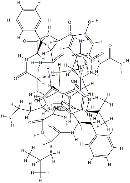 Cyclo(L-Asn-L-Gln-L-Tyr-L-Val-L-Orn-L-Leu-D-Phe-L-Pro-L-Trp-D-Phe-) Structure