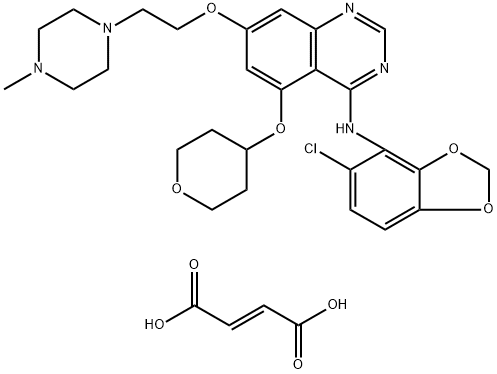 4-QuinazolinaMine, N-(5-chloro-1,3-benzodioxol-4-yl)-7-[2-(4-Methyl-1-piperazinyl)ethoxy]-5-[(tetrahydro-2H-pyran-4-yl)oxy]-, (2E)-2-butenedioate (1:2), 893428-72-3, 结构式