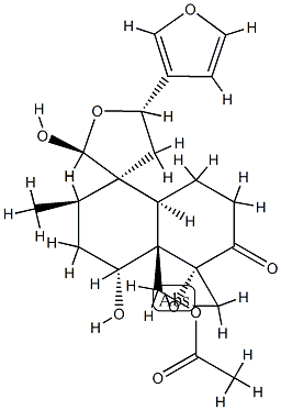 (2S,3R,5S,5'S,8'aβ)-4'aα-[(Acetyloxy)methyl]-5-(3-furanyl)-3',4,4',4'a,5,7',8',8'aβ-octahydro-2,4'β-dihydroxy-2'α-methyldispiro[furan-3(2H),1'(5'H)-naphthalene-5',2''-oxiran]-6'(2'H)-one Struktur