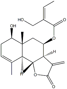 (Z)-2-(Hydroxymethyl)-2-butenoic acid (3aR)-2,3,3aβ,4,5,5a,6,7,9aβ,9bα-decahydro-6α-hydroxy-5aα,9-dimethyl-3-methylene-2-oxonaphtho[1,2-b]furan-4α-yl ester Struktur