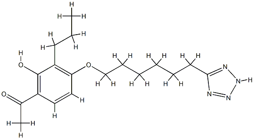 2-hydroxy-3-propyl-4-(6-(tetrazol-5-yl)hexyloxy)acetophenone Struktur