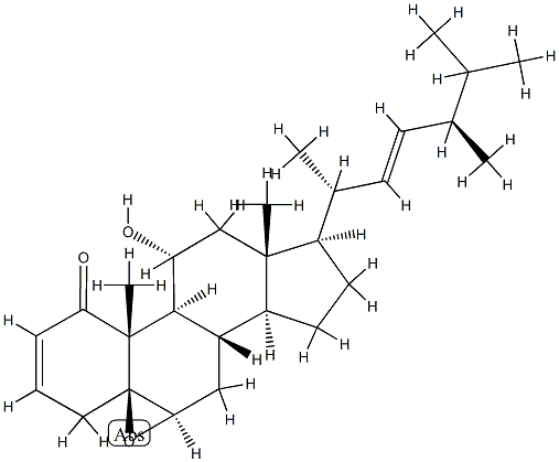 (22E)-5,6β-エポキシ-11α-ヒドロキシ-5β-エルゴスタ-2,22-ジエン-1-オン 化学構造式