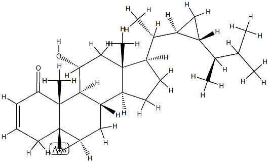 5,6β-エポキシ-11α-ヒドロキシ-33-ノル-5β-ゴルゴスタ-2-エン-1-オン 化学構造式