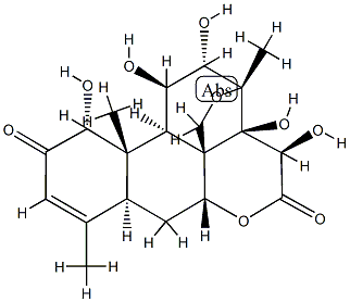 (+)-13,20-エポキシ-1α,11β,12α,14,15β-ペンタヒドロキシピクラサ-3-エン-2,16-ジオン 化学構造式
