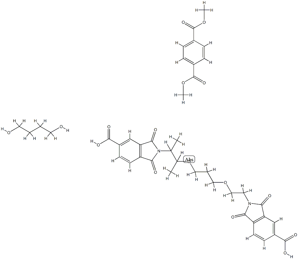 1,4-苯二甲酸二甲基酯与1,4-丁二醇和Α-[2-(5-羧基-1,3-二氢-1,3-二氧代-2H-异吲哚-2-基)甲基乙基]-Ω-[2-(5-羧基-1,3-二氢-1,3-二氧代-2H-异吲哚-2-基)甲基乙氧基]-聚[氧(甲基-1,2-乙二基)]的聚合物 结构式
