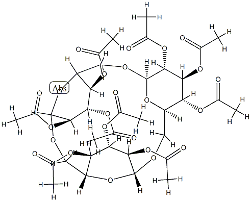 O-glucopyranosyl(1-6)-O-glucopyranosyl(1-6)-O-glucopyransoyl(1-6) 1,6''-anhydride nonaacetate 结构式